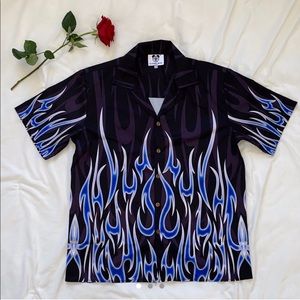 Black and Blue Flame Button Up